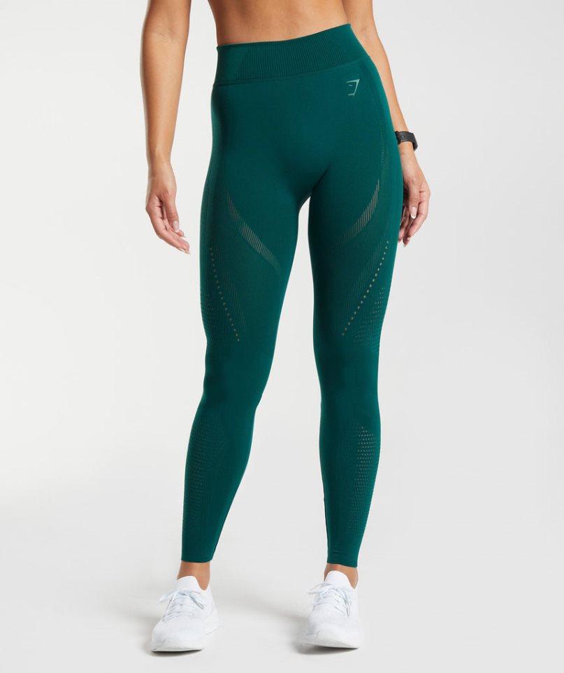 Women\'s Gymshark Warp Knit Leggings Green | CA 035A86